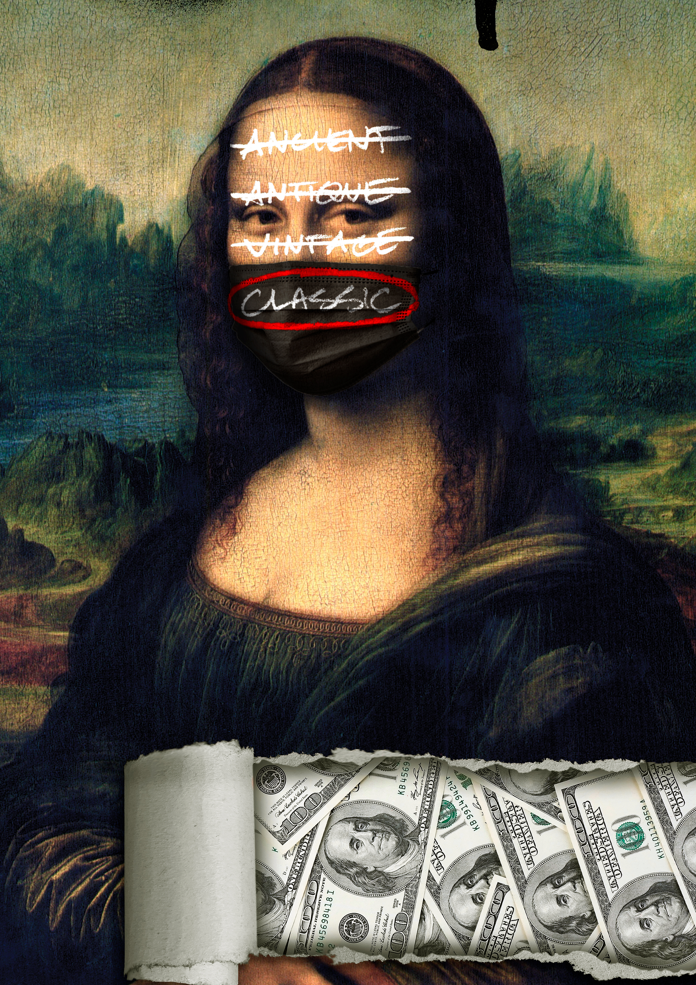 Mona Lisa with Face Mask 2 metal poster artwork